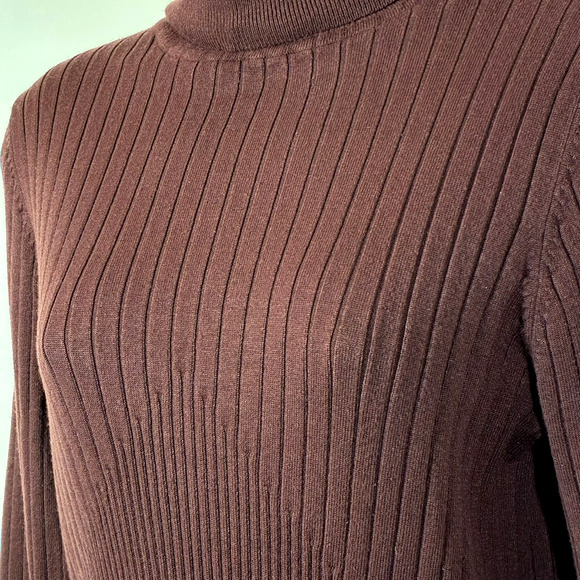 Brown Turtleneck Sweater Ribbed Bamboo Traders Women's Size Medium Retro Preppy - Picture 4 of 10